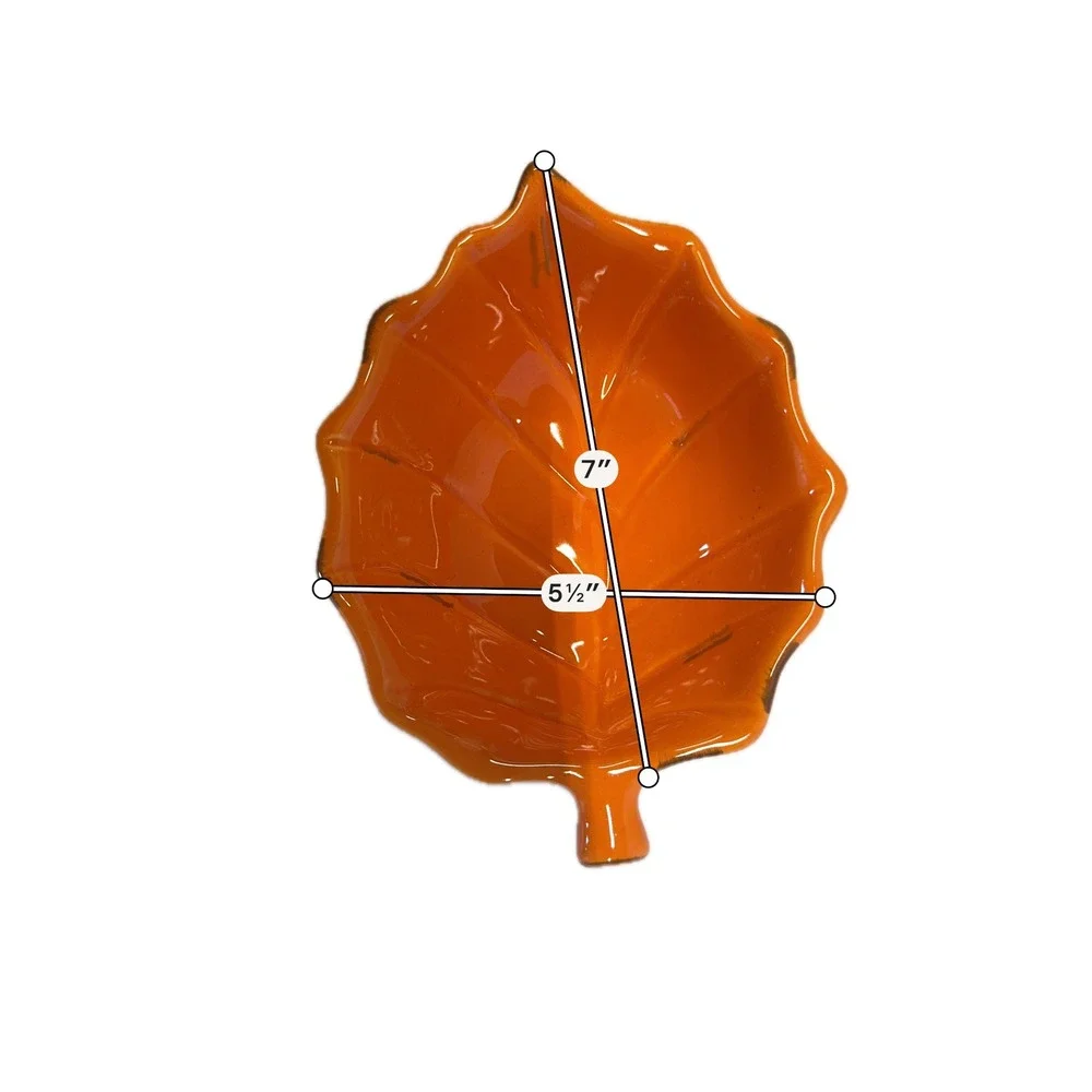 Leaf Dish Small Orange Ceramic Fall Harvest Decor Candy Nut Bowl